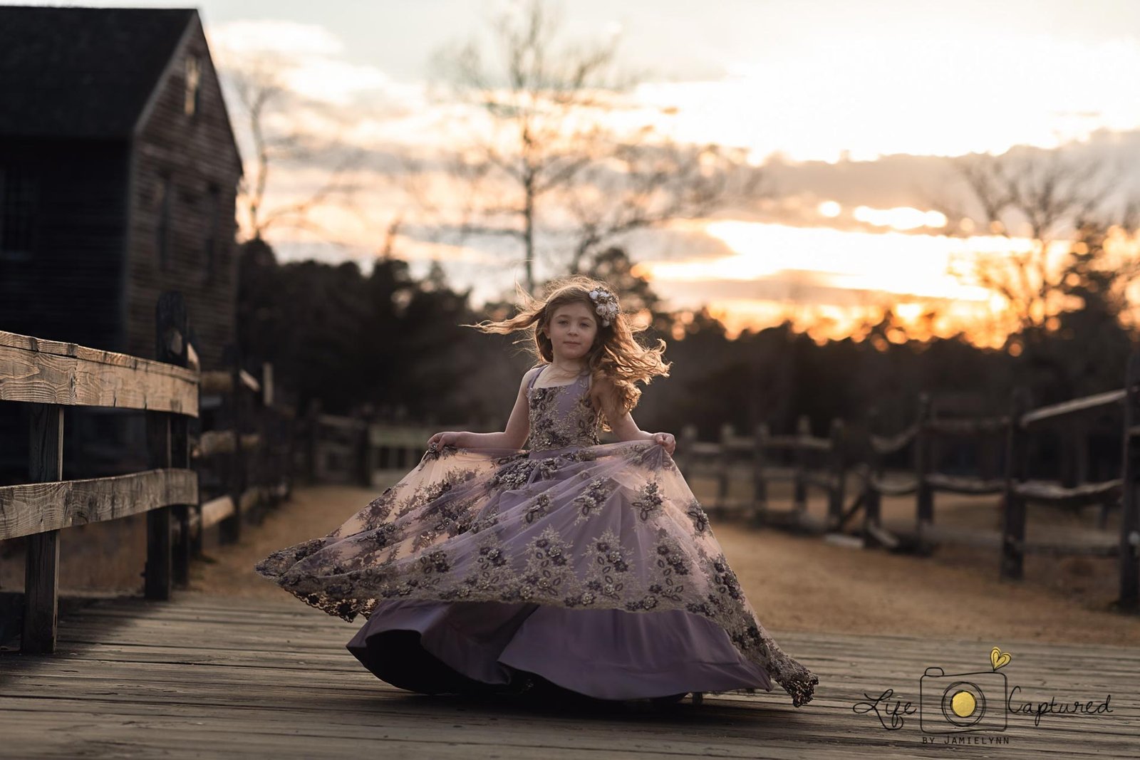 young girl twirling in elegant formal gown in Medford, NJ