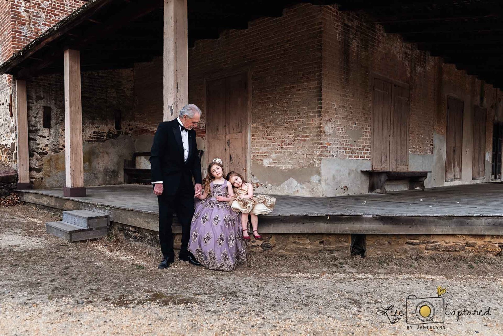 Family portraits of grandpa and granddaughters
